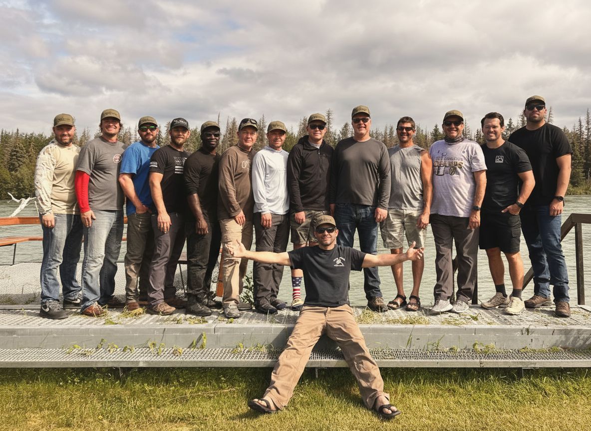 Aerial view of Marlow's on the Kenai riverfront cabins available for full property group rental