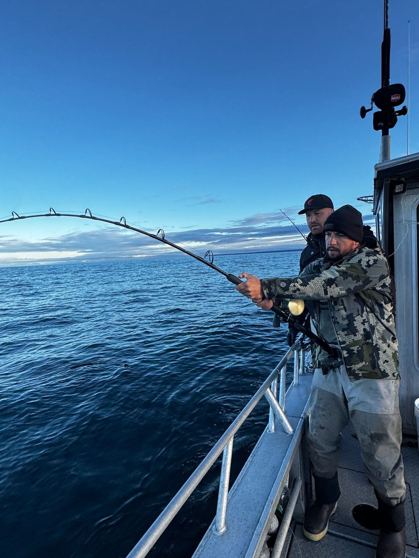 Anglers reeling in a big catch on the ocean