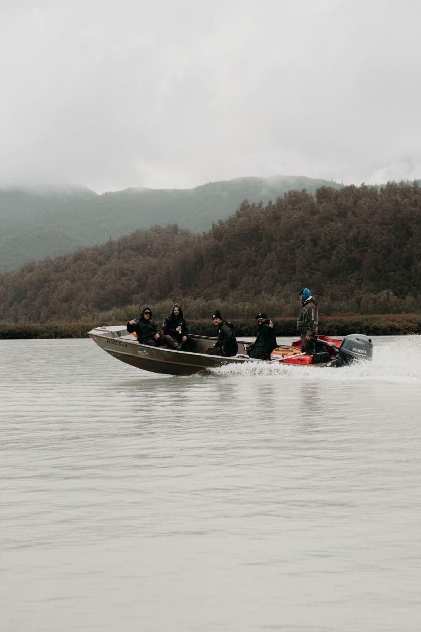 Guests cruising down the river by boat